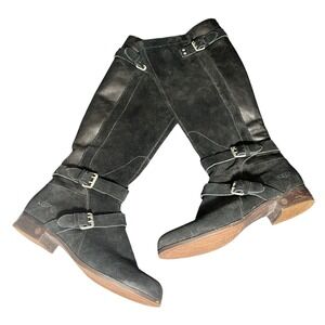 Ugg Cydnee Boots 8.5 Black Leather‎ Knee High Buckle Sheepskin Shearling Stretch